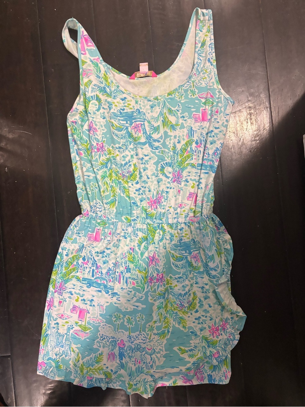 Lilly Pulitzer Aqua Floral romper Dress with Pink Accents